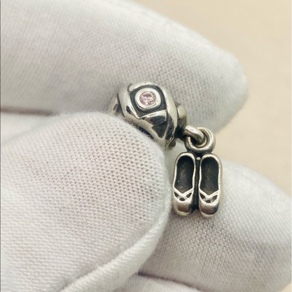 EUC Pandora 790520PCZ Silver Ballerina Ballet Dancer Slippers Dangle Charm - Picture 3 of 7
